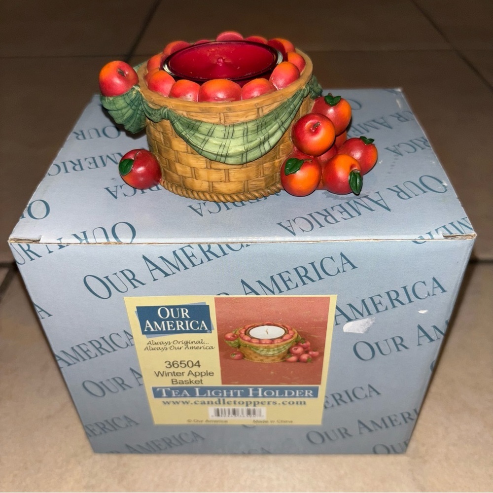 Our America Winter Apple Basket Tea Light Candle Holder #36504